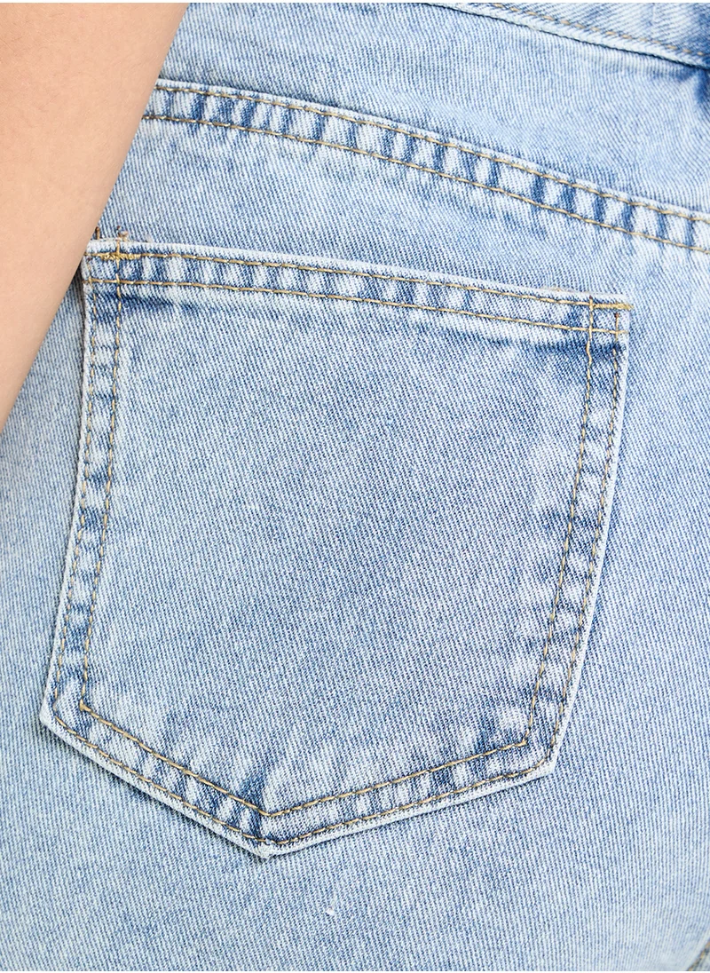 Ginger Stone Wash Straight Fit Distressed Jeans
