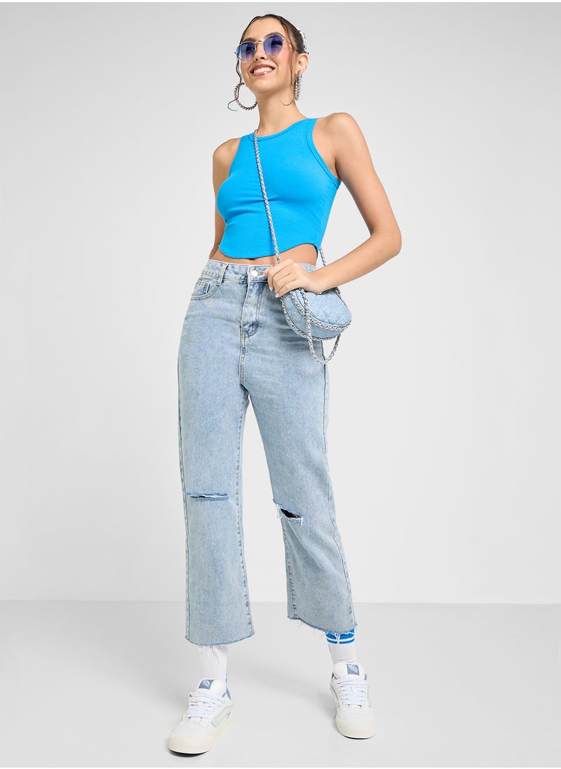 Ginger Stone Wash Straight Fit Distressed Jeans  - Image 2