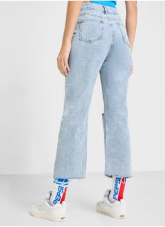 Ginger Stone Wash Straight Fit Distressed Jeans  - Image 3