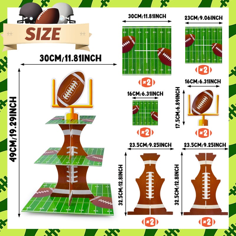 SPFYunion 2PCS Football Theme Cupcake Stand 3 Tier Football Field Dessert Tower Football Field Theme Party Decor Applicable to Boys and Girls Teenagers Sport Party Supplies - Image 2