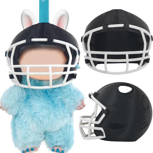 JUNIQUTE 3D Printed Football Helmet Used for Labubu Doll StuffCompatible with Labubu Outfit 17cm Doll Clothes and Accessories Designer Black - Image 1