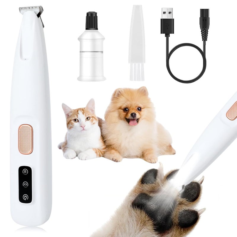 warmow Dog Trimmer, Saffory Paw Trimmer, Saffory Electric Dog Trimmer for Paws, Pet Paws Trimmer with Led Light, Rechargeable Low Noise Pet Trimmer Hair Clipper-1set White with Oil(1) - Image 1