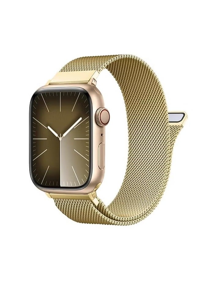 ووتش سوار ساعة شبكي معدني بديل، مشبك مغناطيسي متوافق مع ساعة Apple Watch باللون الذهبي 42-44-45-46-49 مم