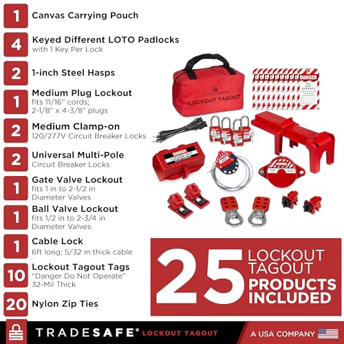 TRADESAFE Professional Lockout Tagout Kit - Loto Locks, Gate Valve Lock, Ball Valve Lockout, Circuit Breaker Locks, Hasps, Plug Lock, Cable Loto, Tag Out Tags and Ties Set (1 Key Per Padlock) - Image 2