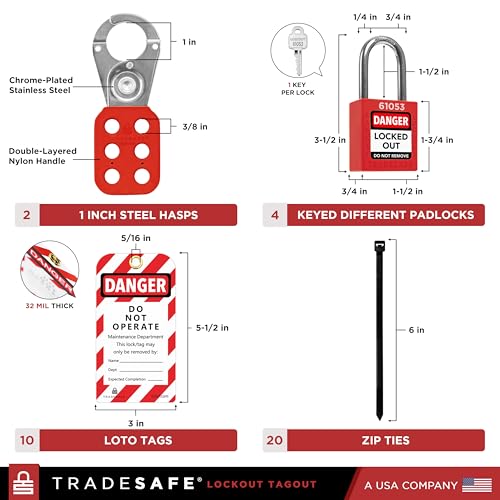 TRADESAFE Professional Lockout Tagout Kit - Loto Locks, Gate Valve Lock, Ball Valve Lockout, Circuit Breaker Locks, Hasps, Plug Lock, Cable Loto, Tag Out Tags and Ties Set (1 Key Per Padlock) - Image 4