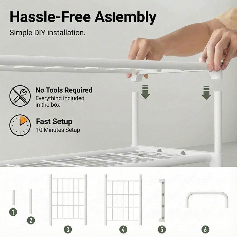 Tujurich 3-Tier Shoe Rack Organlzer, Rustproof lron, Spaclous Shoe Storage Shelf for Closet or Entryway, Fits Sneakers & Slippers, White - Image 5