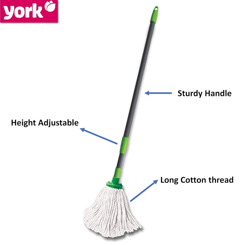 YORK ممسحة يورك لتنظيف الأرضيات مع مقبض قطنية كاملة النظافة للأرضيات المنزلية، ممسحة دائرية رطبة وجافة لتنظيف الأرضيات في المكتب، المنزل، المطبخ، غرفة النوم متعددة الألوان - Image 2