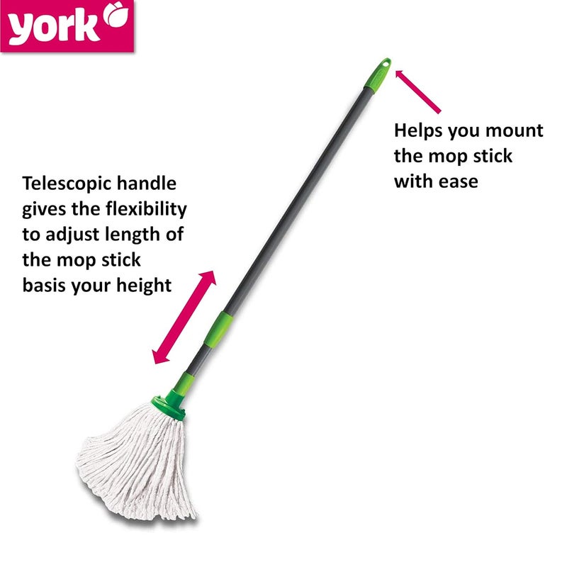 YORK ممسحة يورك لتنظيف الأرضيات مع مقبض قطنية كاملة النظافة للأرضيات المنزلية، ممسحة دائرية رطبة وجافة لتنظيف الأرضيات في المكتب، المنزل، المطبخ، غرفة النوم متعددة الألوان - Image 3