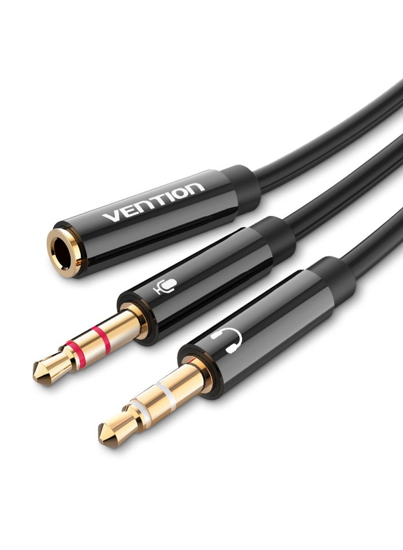 فينشن موزع سماعة راس للكمبيوتر 3.5 ملم انثى الى 2 ذكر 3.5 ملم ميكروفون سماعة اذن الى محول الكمبيوتر (اسود) (0.3 متر) - Image 1