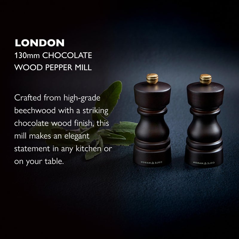 Cole & Mason London Refillable Spice Mill - Kitchen & Home Accessory - Table Black Pepper Grinder - Pepper Mill with Carbon Steel Mechanism - 5", Chocolate Wood - Image 2