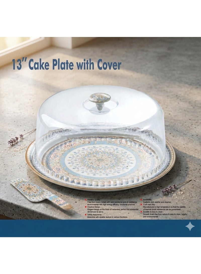 13 Inch Melamine Cake Platter with Dome Cover and Server - Image 2