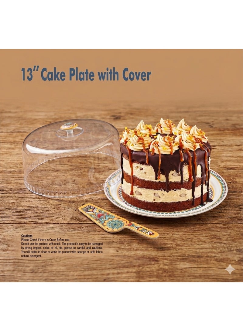 13 Inch Melamine Cake Platter with Dome Cover and Server - Image 1