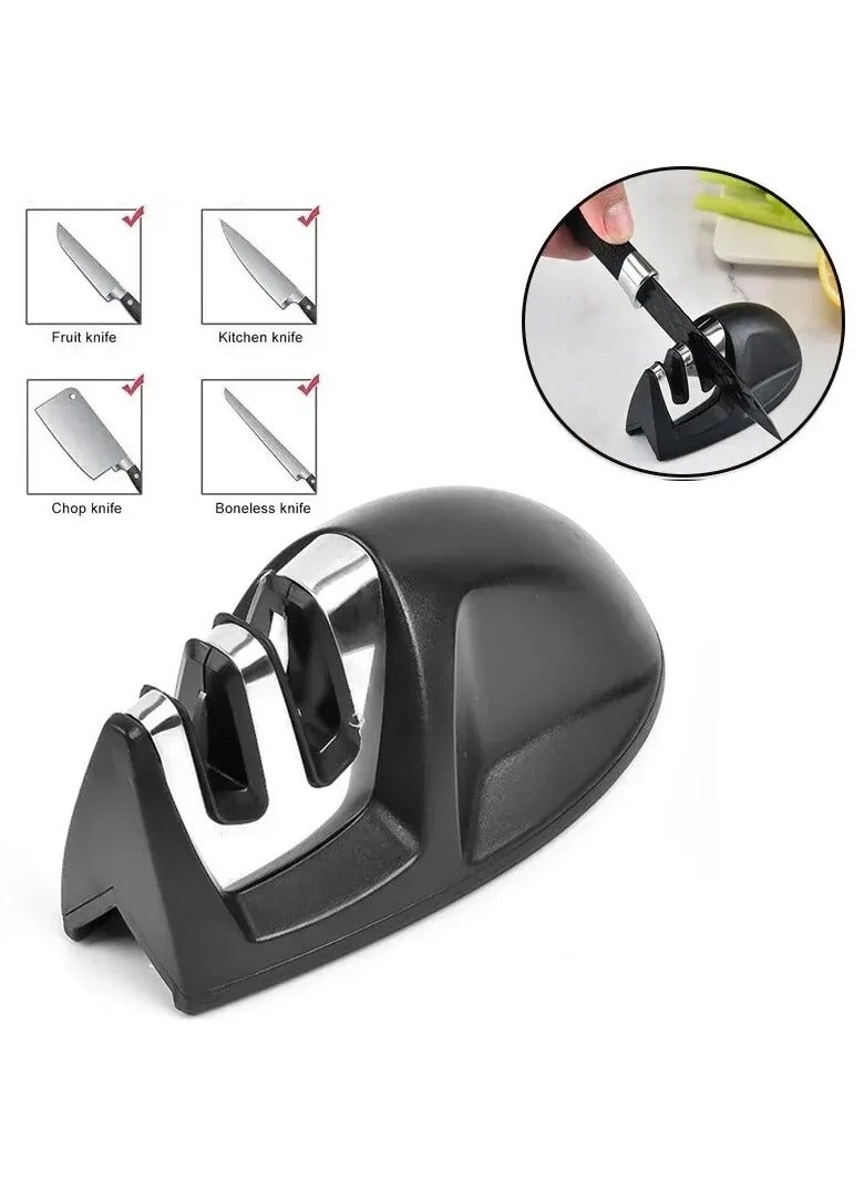 Professional Knife Sharpener For Meat Butchers And In The Kitchen Coarse And Fine Knife Sharpening Holes, Sharpens The Knife In Two Stages Black Color Small And Easy To Store In A Kitchen Drawer  - Image 1