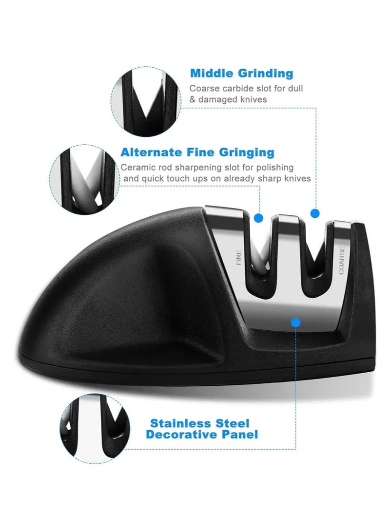 Professional Knife Sharpener For Meat Butchers And In The Kitchen Coarse And Fine Knife Sharpening Holes, Sharpens The Knife In Two Stages Black Color Small And Easy To Store In A Kitchen Drawer  - Image 4
