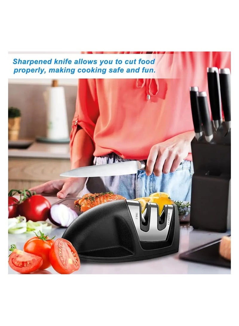 Professional Knife Sharpener For Meat Butchers And In The Kitchen Coarse And Fine Knife Sharpening Holes, Sharpens The Knife In Two Stages Black Color Small And Easy To Store In A Kitchen Drawer  - Image 2