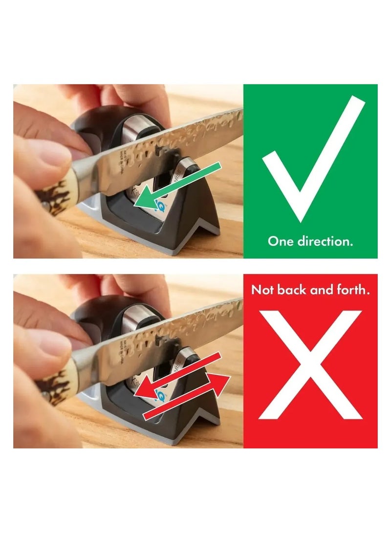Professional Knife Sharpener For Meat Butchers And In The Kitchen Coarse And Fine Knife Sharpening Holes, Sharpens The Knife In Two Stages Black Color Small And Easy To Store In A Kitchen Drawer  - Image 5