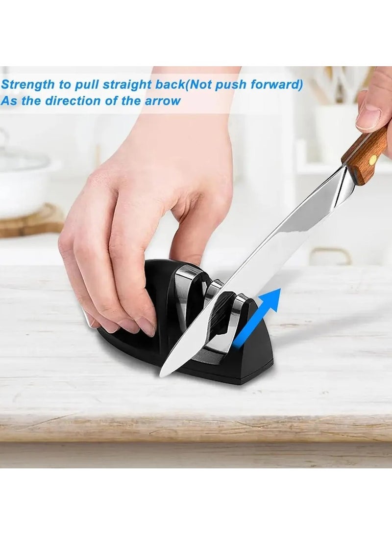 Professional Knife Sharpener For Meat Butchers And In The Kitchen Coarse And Fine Knife Sharpening Holes, Sharpens The Knife In Two Stages Black Color Small And Easy To Store In A Kitchen Drawer  - Image 3