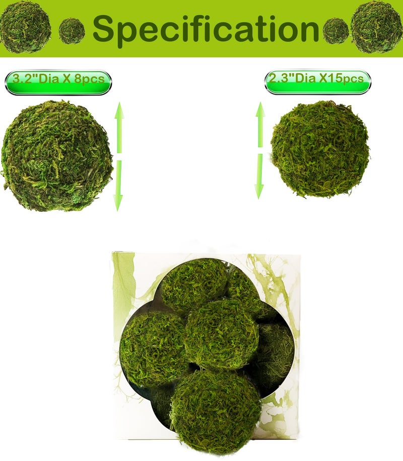 ZYAPA 21 Pack Green Moss Balls 8pcs 3.2" Decorative Balls for Bowls Filler 13pcs 2.3" Fake Moss Balls for Centerpiece Artificial Balls for Vase Filler Live Moss Ball for Home Tabel Decor - Image 3