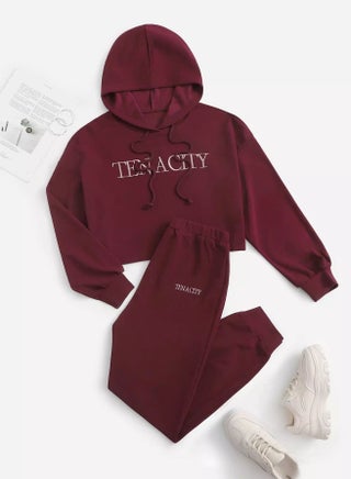 Letter Embroidery Drop Shoulder Drawstring Crop Hoodie & Sweatpants - pzsku/Z8444F5EDF12E377C993FZ/45/_/1736703507/9bd11742-5e1f-4597-8d1f-ae48f9d34430