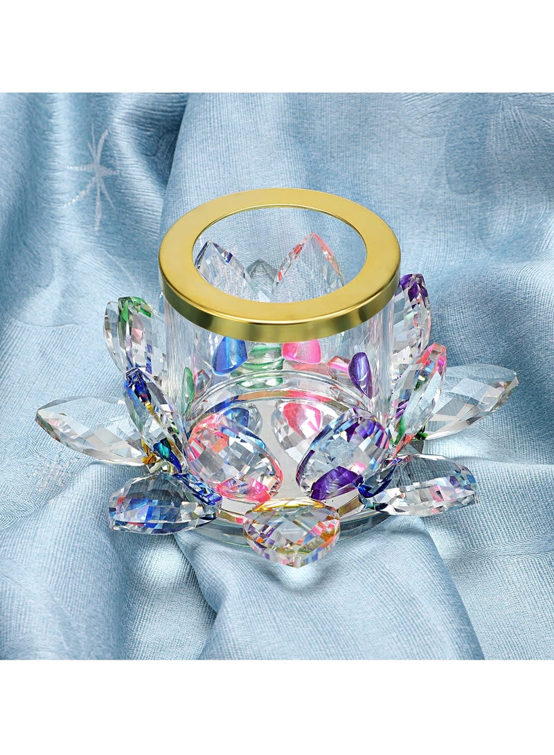 KASTWAVE Colorful Crystal Lotus Tealight Candle Holder Votive Candle Stand with Glass Cover, Glass Lotus Petal Tea Light Holder Lotus Flower Pillar Candle Lamp Candle Centerpiece for Dining Table Altar  - Image 5