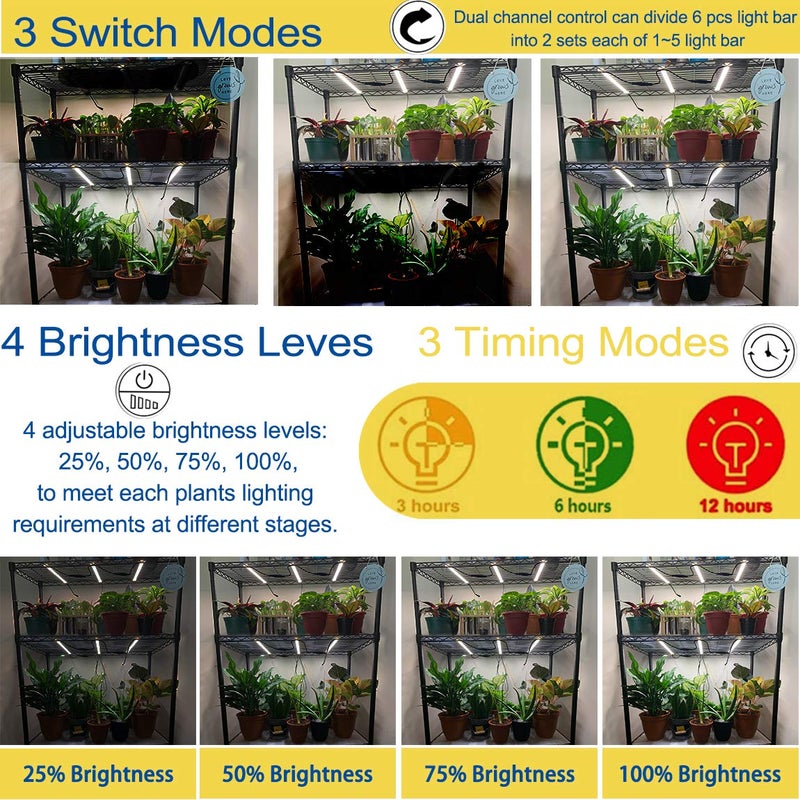 FREGENBO أضواء نمو LED FREGENBO للأشجار الداخلية مع مؤقت تشغيل وإيقاف تلقائي، شريط أضواء نمو T5 بتقنية الطيف الكامل الشبيهة بالشمس لمزارع الدفيئة، الهيدروبونيك، والنباتات العصارية، 4 مستويات قابلة للتعتيم - Image 2
