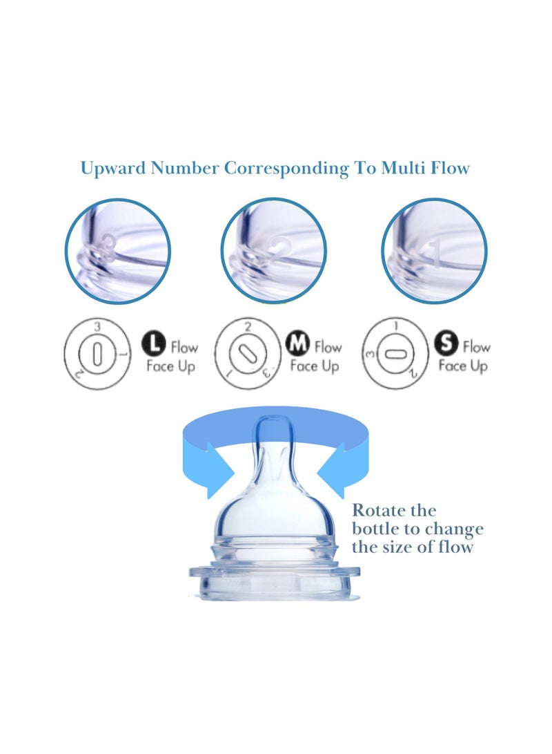جابلو حلمة سيليكون متعددة التدفق مضادة للمغص لزجاجة رضاعة ذات عنق واسع مقاس وسط - Image 3