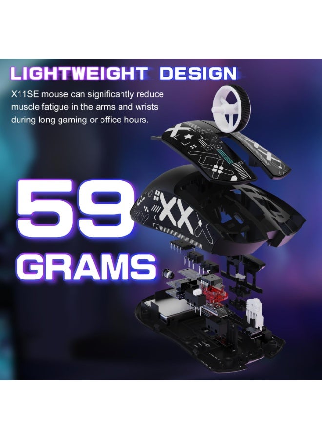 هجوم القرش ماوس ألعاب لاسلكي فائق الخفة X11SE، ثلاثي الأوضاع - 2.4 جيجاهرتز/USB-C سلكي/بلوتوث، مستشعر ألعاب PixArt PAW3311، 22 كيلو نقطة في البوصة، 5 أزرار قابلة للبرمجة لأجهزة الكمبيوتر المحمولة والكمبيوتر الشخصي وماك (أسود وملصق) - Image 3