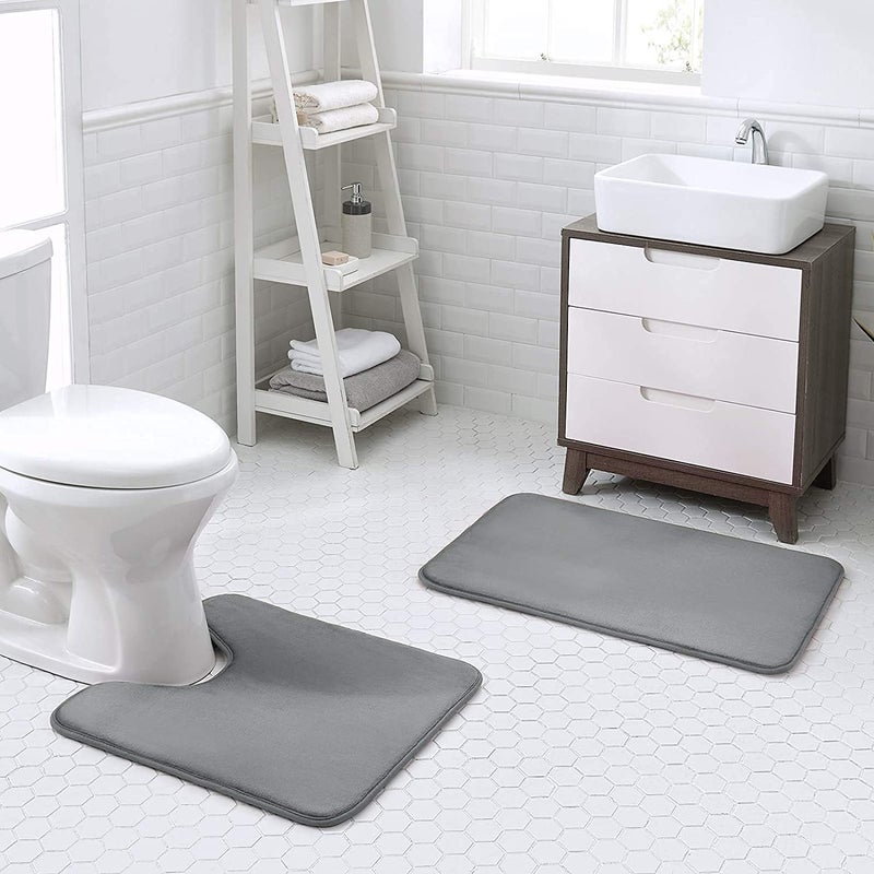 Buganda Nonslip Bathroom Bath Mats, Rugs, Stylish Doormat Water Absorbent, Fast Dry, Soft and Comfortable | 20x24 + 20x32 inch (2piece) (Grey) - Image 1