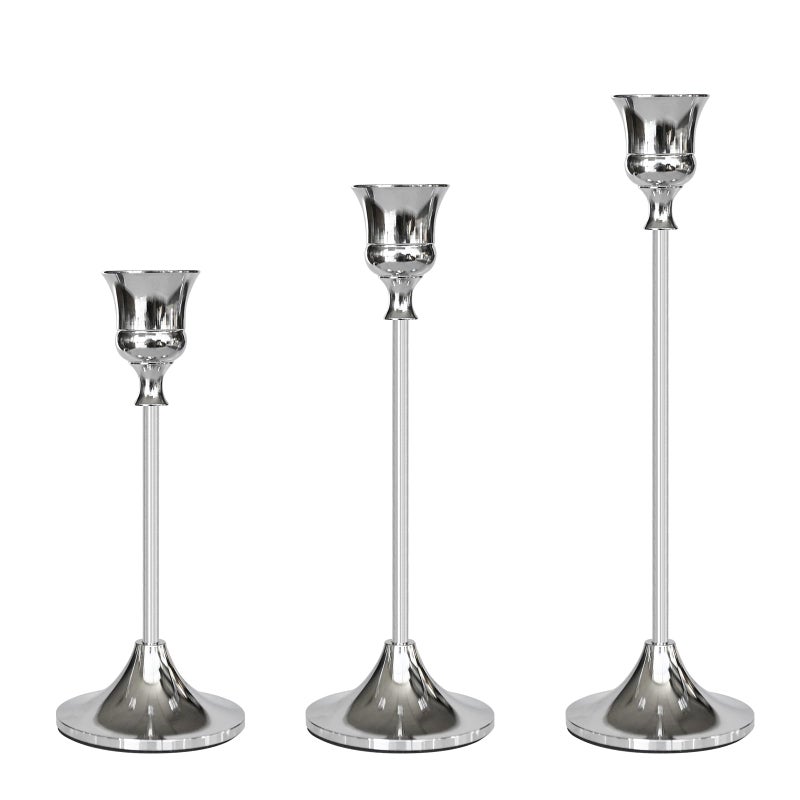Showin Candlestick Holders Silver 3 Packs Taper Candle Holder for Candlesticks Candle Sticks Holder Decor for Home Decor - Image 2