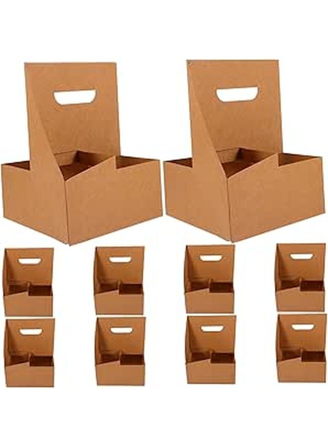 10Pcs Kraft Paper Drink Carrier With Handle For Hot Cold Beverages Sustainable Cup Holder Easy Carry - Image 1