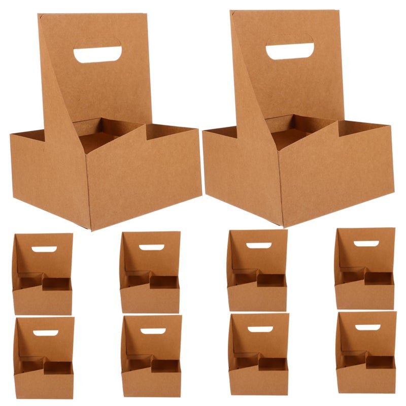 10Pcs Kraft Paper Drink Carrier With Handle For Hot Cold Beverages Sustainable Cup Holder Easy Carry - Image 2
