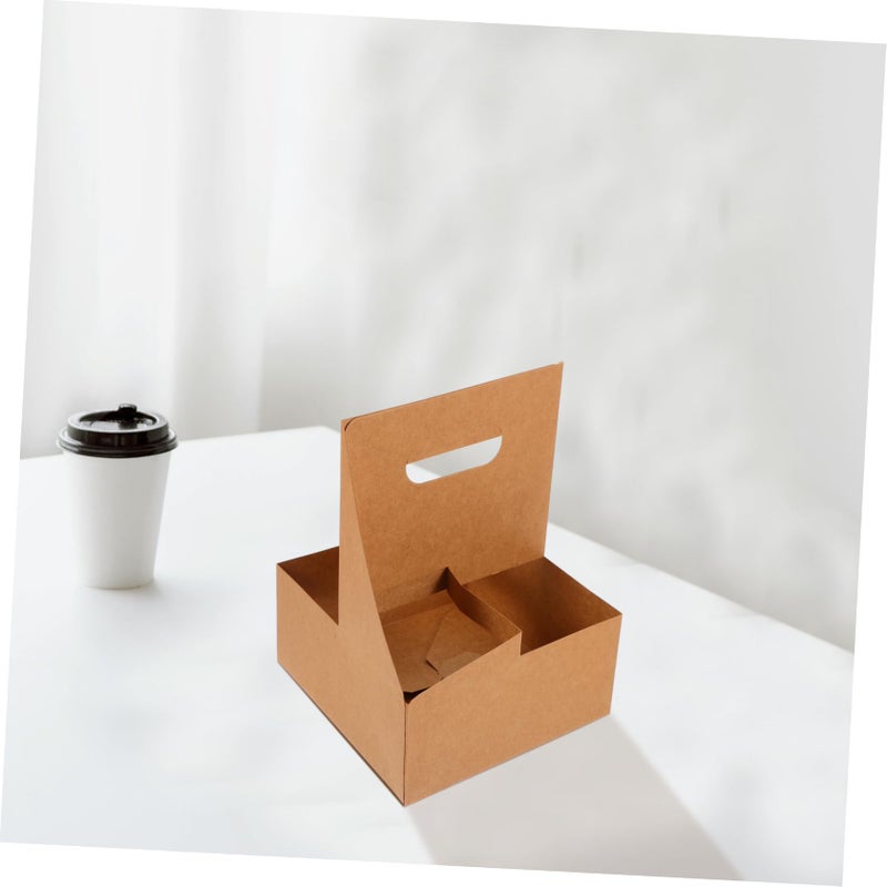 10Pcs Kraft Paper Drink Carrier With Handle For Hot Cold Beverages Sustainable Cup Holder Easy Carry - Image 5