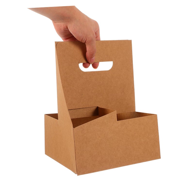 10Pcs Kraft Paper Drink Carrier With Handle For Hot Cold Beverages Sustainable Cup Holder Easy Carry - Image 4