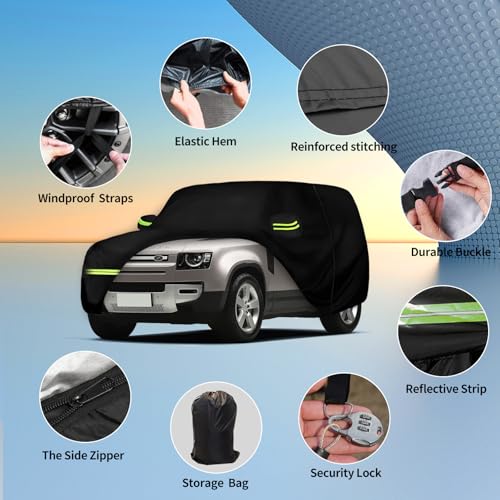 ATBKJ Waterproof Car Covers for 2020-2024 Land Rover Defender 90 2-Door (Black) Custom Heavy Duty Waterproof All Weather Protection Outdoor - Image 2