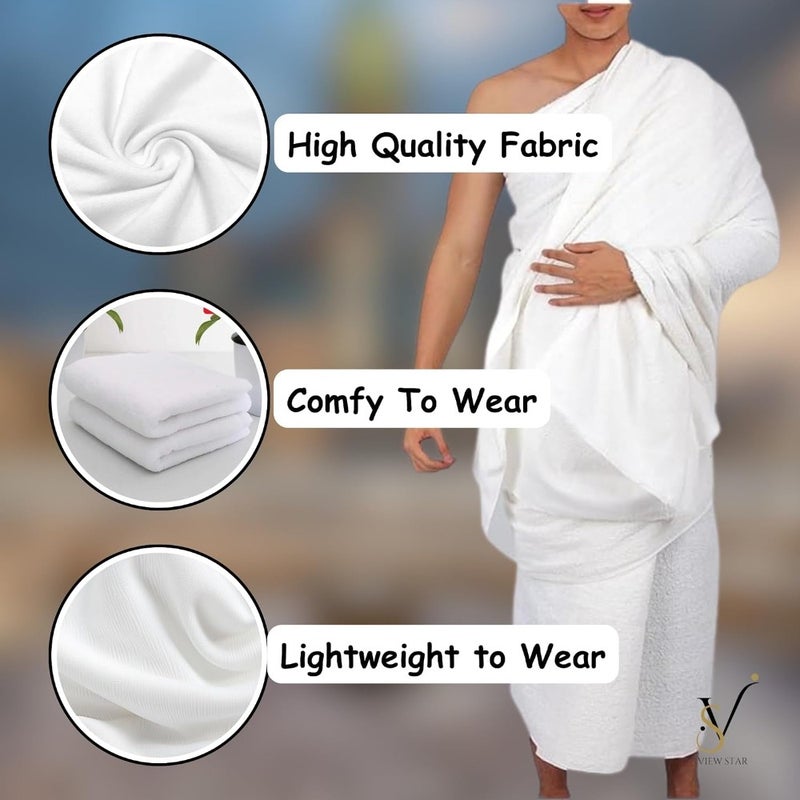 Hajj Umrah Ihram Set for Men 5 Pcs Cotton White Ihram Towels with Built-in Belt Bag, Carry Bag, Dua Card, Tawaf Counter Tasbeeh Pins - Image 4