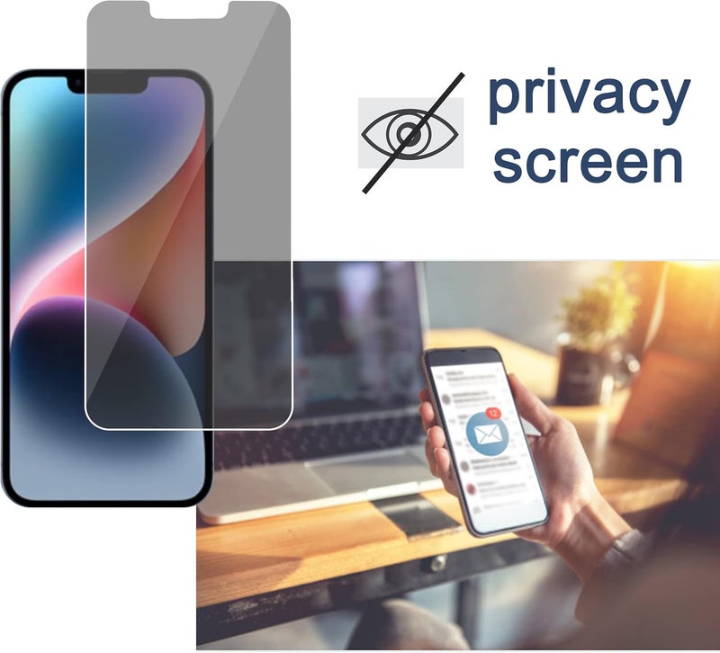 Ailun 2 Pack Privacy Screen Protector for iPhone 14[6.1 inch] + 2 Pack Camera Lens Protector, Anti Spy Private Tempered Glass Film, Case Friendly, [9H Hardness] - HD [Black] - Image 2