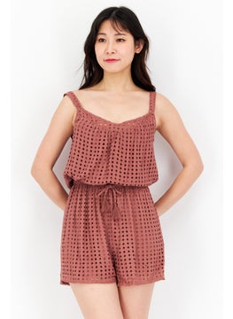 Women Eyelet Sleeveless Playsuits, Henna