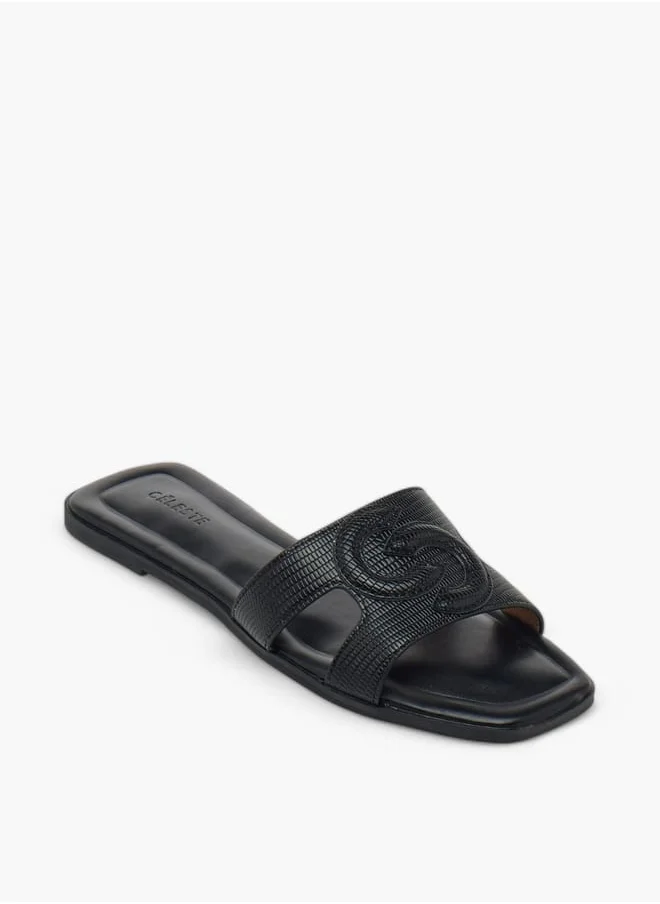 سيليست Women's Logo Embossed Slip-On Sandals