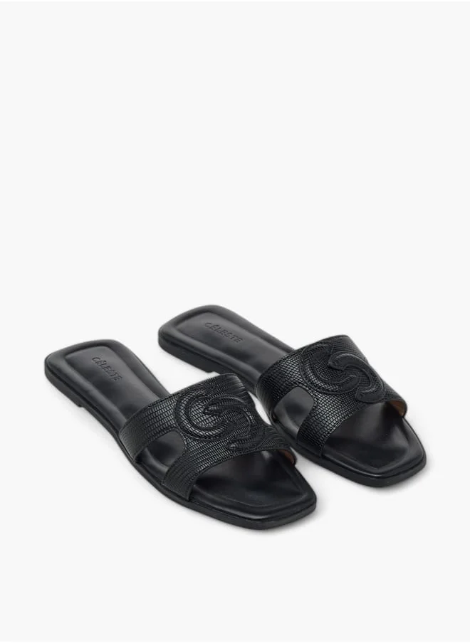 سيليست Women's Logo Embossed Slip-On Sandals