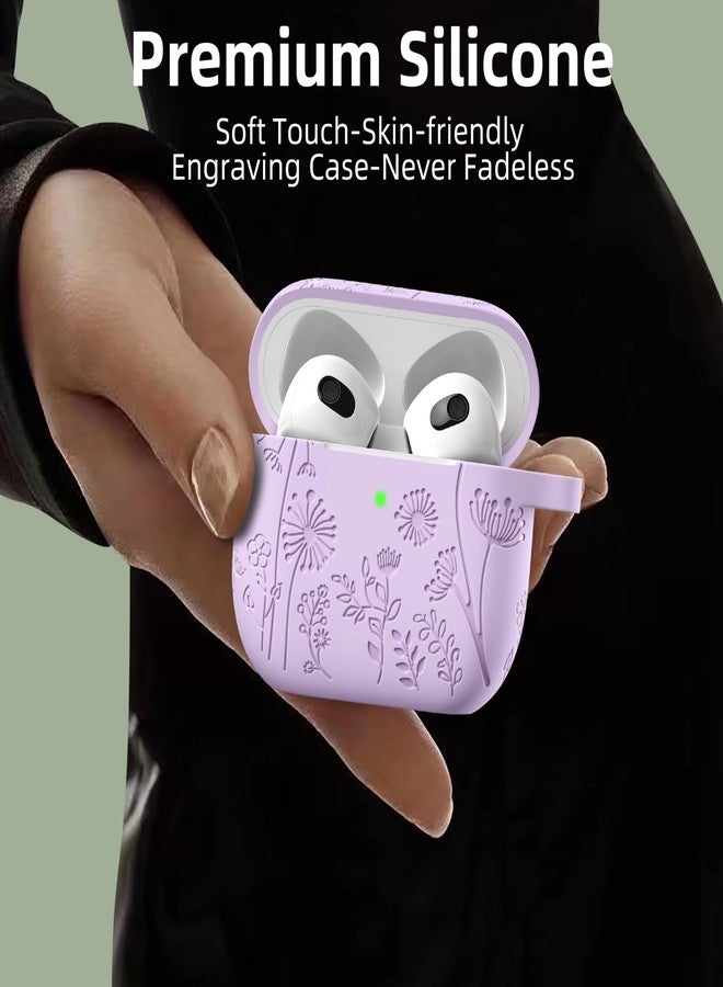 Lerobo for Airpods 4 Case Cover with Cleaner Kit, Cute Flower Engraved Silicone Protective Case Cover with Keychain for Women and Girls Compatible with Apple Airpods 4 Case 2024, Lavender - Image 5