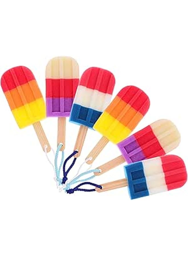 6pcs Ice Cream Colors Shower Pouf Body Scrubber Soft Exfoliating Bath Sponge With Hanging Rope - Image 1