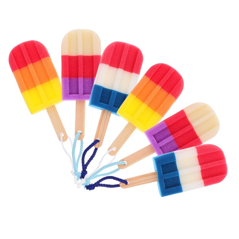 6pcs Ice Cream Colors Shower Pouf Body Scrubber Soft Exfoliating Bath Sponge With Hanging Rope - Image 2