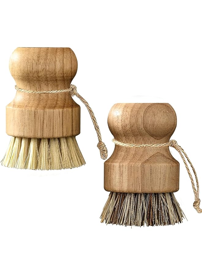 promass Eco-Friendly Bamboo Dish Scrub Brushes Set of 2 - Natural Sisal & Coconut Fiber for Cast Iron Cookware Cleaning - Image 1