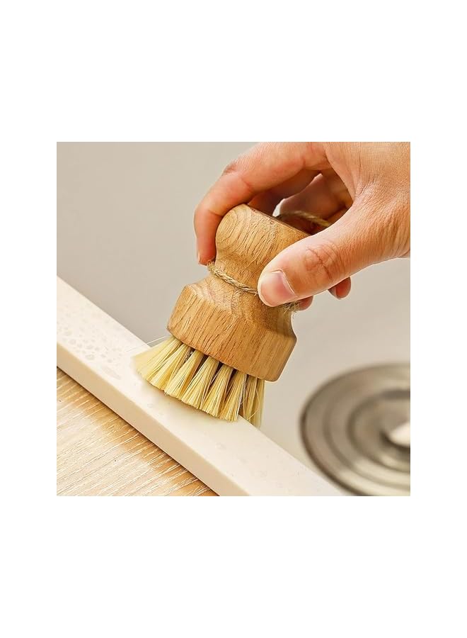 promass Eco-Friendly Bamboo Dish Scrub Brushes Set of 2 - Natural Sisal & Coconut Fiber for Cast Iron Cookware Cleaning - Image 2