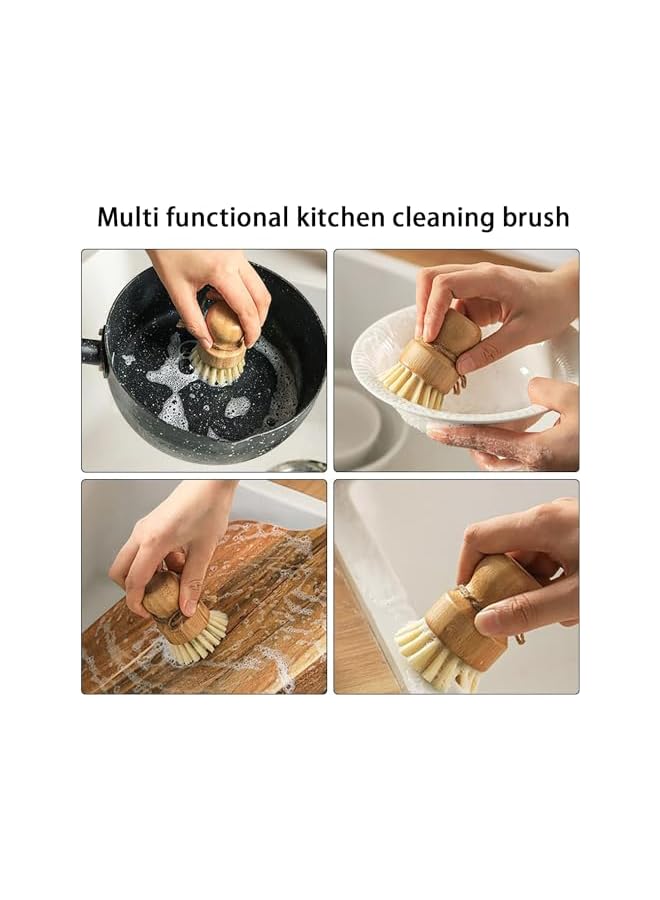 promass Eco-Friendly Bamboo Dish Scrub Brushes Set of 2 - Natural Sisal & Coconut Fiber for Cast Iron Cookware Cleaning - Image 4