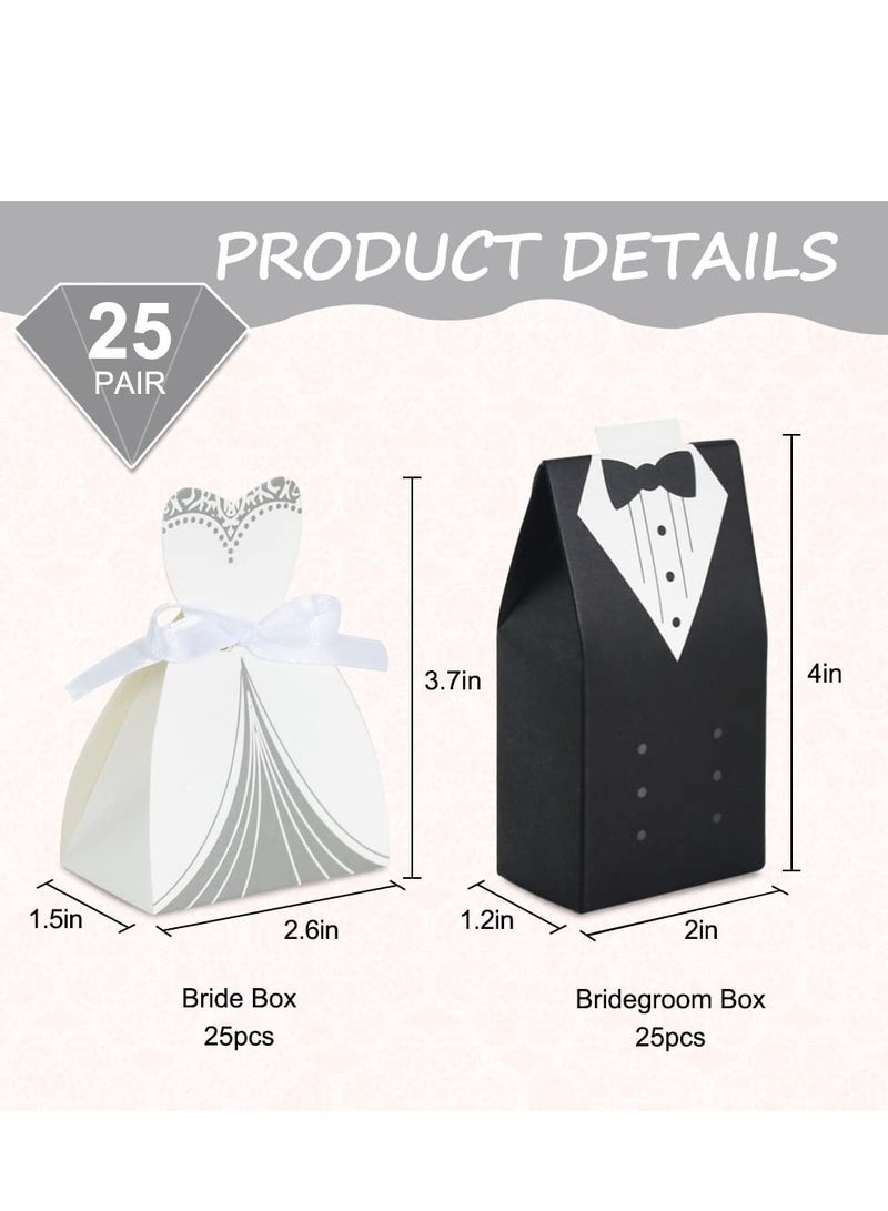 Excefore Wedding Favor Boxes Small Party Bride and Groom Candy for Bridal Shower Decorations Dress Tuxedo 50pcs - Image 2