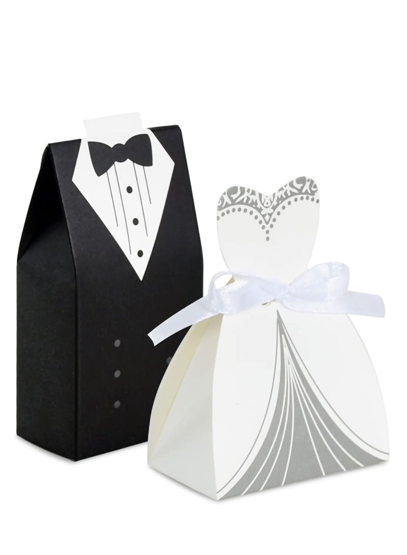 Excefore Wedding Favor Boxes Small Party Bride and Groom Candy for Bridal Shower Decorations Dress Tuxedo 50pcs - Image 1