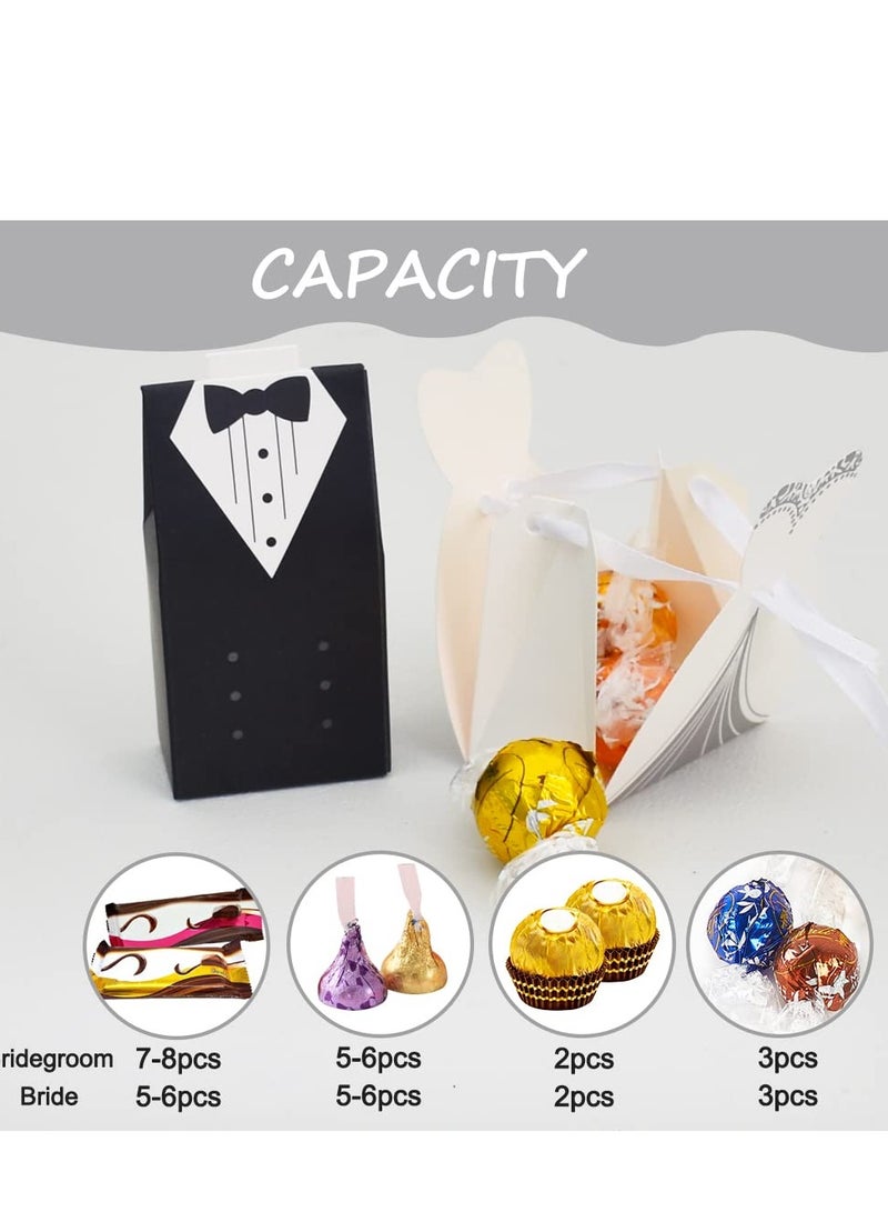 Excefore Wedding Favor Boxes Small Party Bride and Groom Candy for Bridal Shower Decorations Dress Tuxedo 50pcs - Image 4