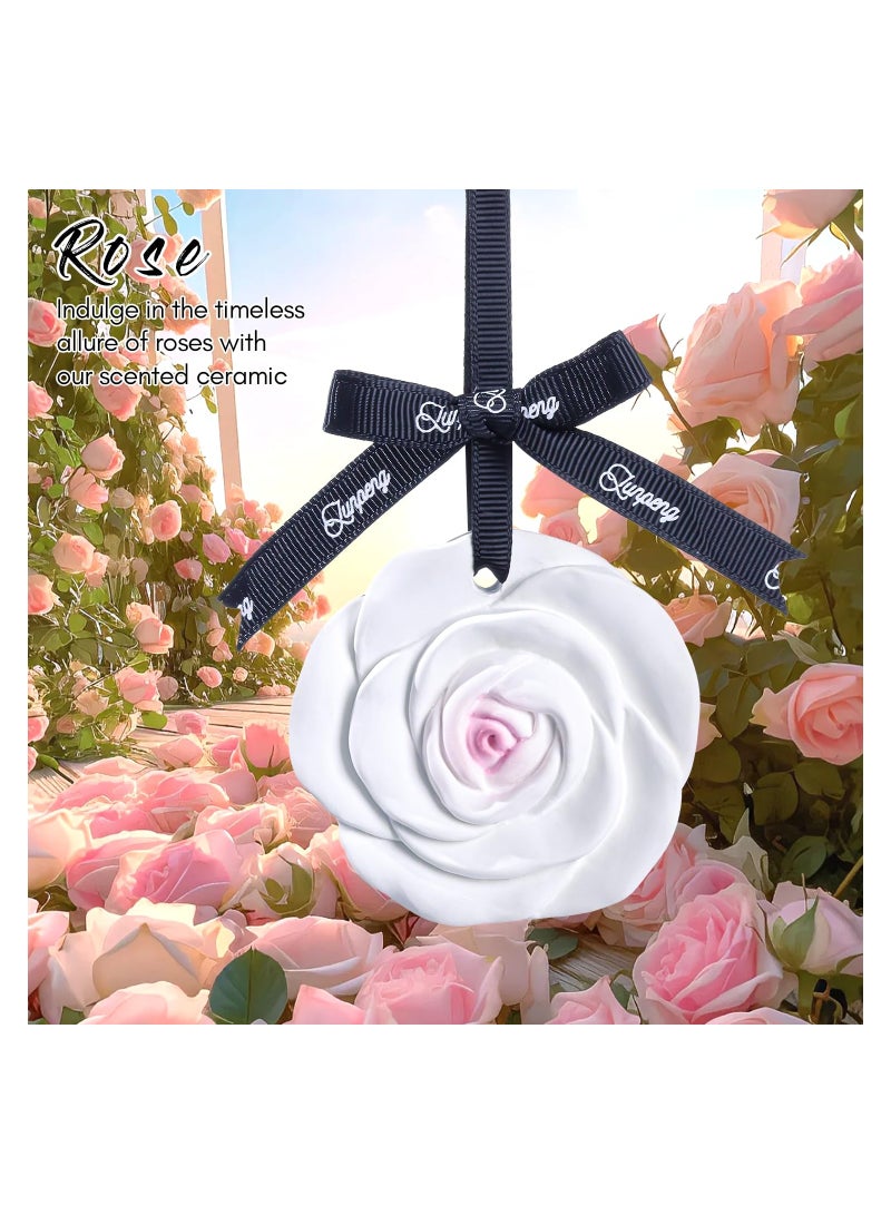 SYOSI 2pcs Car Air Freshener, Rose Scented Ceramic Hanging Air Freshener Drawer Freshener Sachet Closet Scented Bag Ceramic Fragrance Diffuser Scented Ceramic Ornament for Men Women Car Fragrance - Image 2