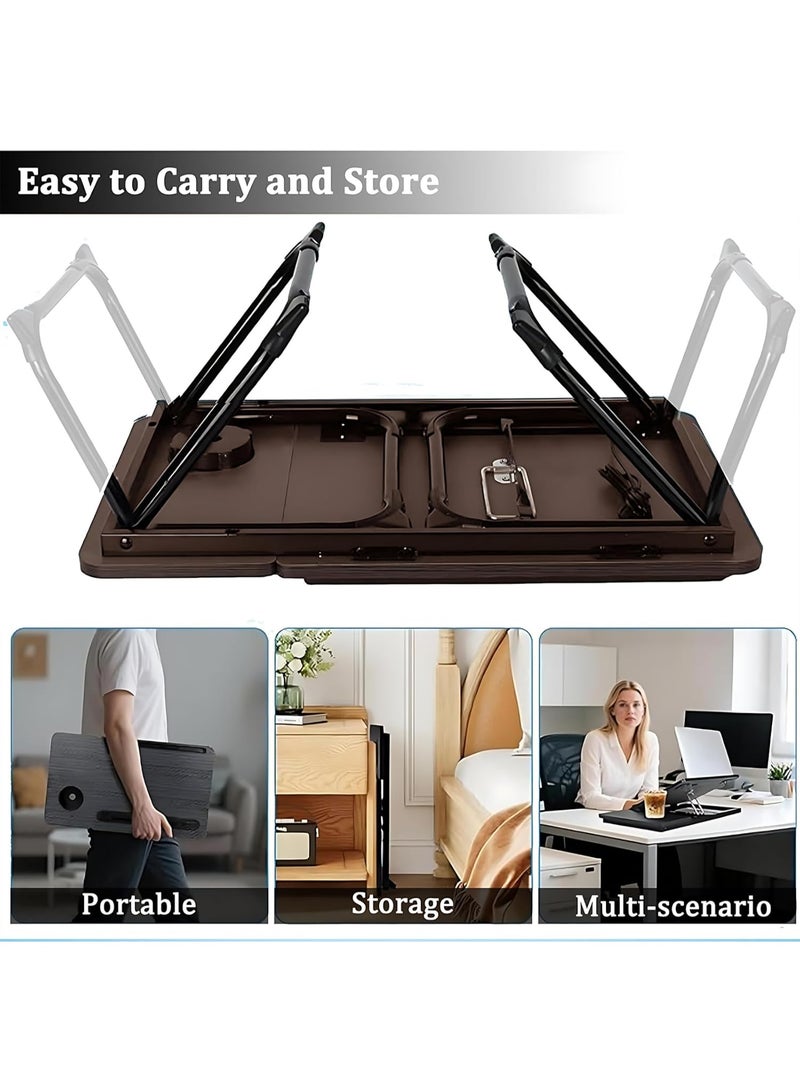 Arabest Adjustable Laptop Stand for Bed, Lap Desk, Portable Laptop Table with Cup and Tablet Card Slot, with Baffle Design to Prevent Items from Falling, Suitable for Studying and Working (Black-Upgraded) - Image 4